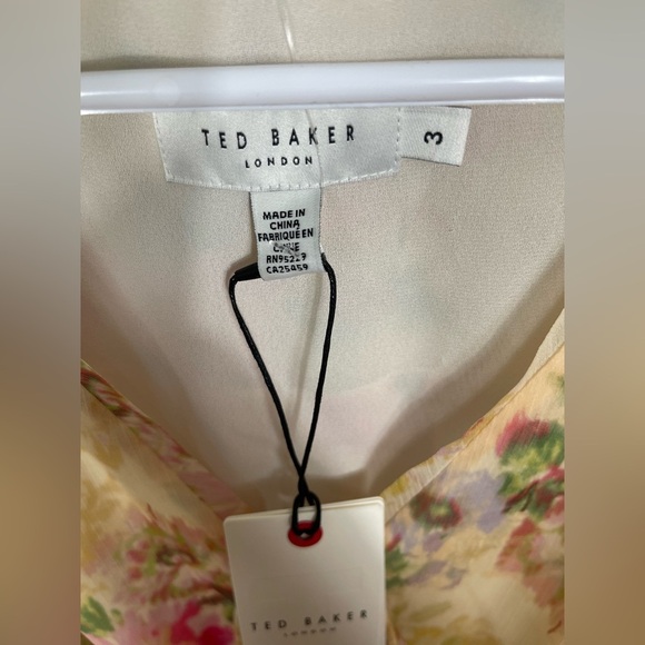 Ted Baker V-Neck GGT Printed Tie-front Mini Floral Chiffon Dress Yellow Accents - Picture 9 of 16